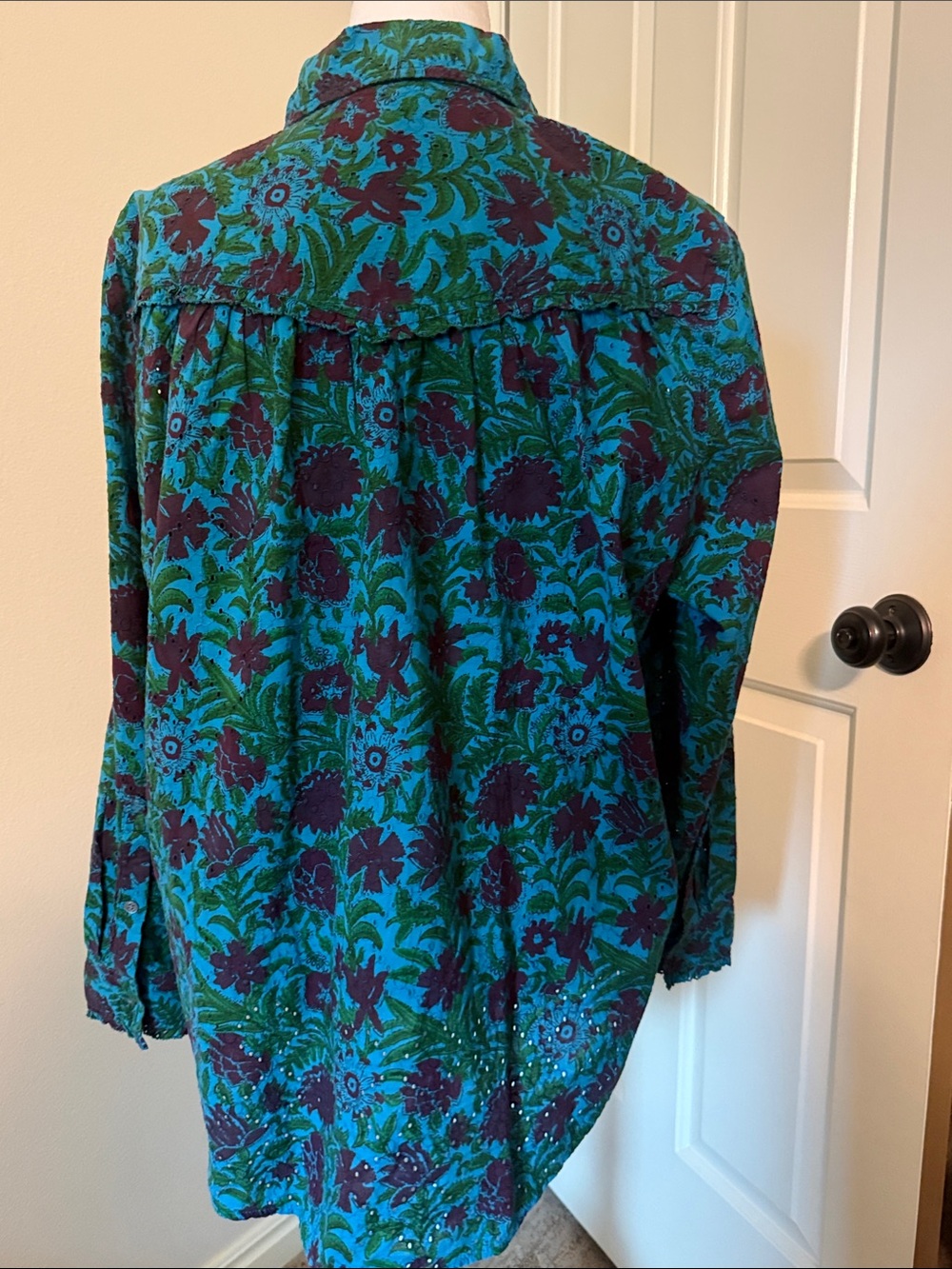 Sundance Teal and Plum eyelet Floral Button-Down Shirt - Picture 9 of 10